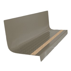 *(2E) TREAD HAS A 2&quot; BEIGE ABRASIVE STRIP*          Roppe Raised Circular Vantage Design Stair Tread with Riser is PVC free and Red List chemical free.  Made in the USA, this tread meets FloorScore, NSF 332 Gold, and CHPS criteria.  Ribbed rubber inserts and custom strips can be added for extra traction or to aid the visually impaired. Treads fully comform with ASTM F-2169, Type TS. All Roppe Rubber Stair Treads are offered in the complete 70 color palette with coordinating rubber tile available.