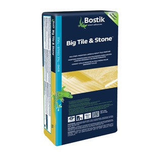 Bostik Big Tile &amp; Stone™ is a polymer-modified, large and heavy tile mortar used for interior or exterior installations to set large format tiles, and can also be used for vertical applications. Big Tile &amp; Stone™ may be used for uneven tile and stone thicknesses; or to minimize lippage. Big Tile &amp; Stone™ white formulation is approved for non-sag applications for tiles up to 12&quot; x 24&quot;.