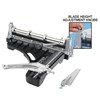 This heavy-duty machine cuts up to 18 inch vinyl tiles straight, or 12 inch tiles diagonally. It has a steel reinforced blade carrier and large, rigid base to ensure straight, accurate cutting. It comes with a straight cutting guide, diagonal cutting guide, and a self-measuring floor guide for repeat cuts at the wall. Position the floor guide against the edge of the last field tile, then slide the tile to be cut underneath the blade and all the way against the wall. When the tile is cut, the width that is cut off automatically equals the amount needed to cover the remaining subfloor. This cutter also has built-in low-profile blade height adjustment knobs that provide fast and easy adjustment. Net weight: 31 lbs.