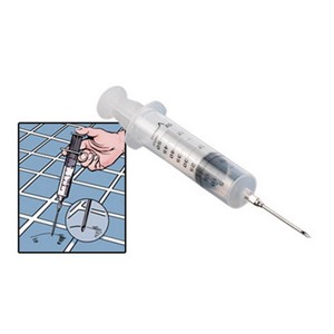 This large capacity 2 oz. syringe with 2 inch long 13 gauge needle is used for repairing bubbles in glued-down flooring materials like carpet and vinyl. It delivers adhesive to the problem spot leaving a minimal puncture. Use with liquid adhesive such as latex. Not for use on hardwood repairs with thick adhesives such as hardwood adhesive.