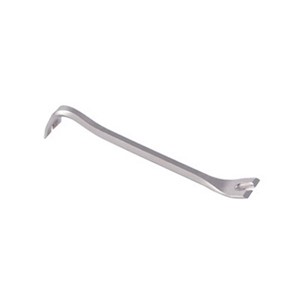 This steel pry bar is designed to get behind wood base and moldings and pry them off with a minimum of damage. Both the rocker and flat ends have slim, wide-profile prying surfaces that are polished smooth for safer insertion. Both ends have sharp, beveled nail slots with internal webbing shaped especially for taking up small headed nails, brads, and staples that are often used on moldings. Made from forged and hardened steel and nickel plated.