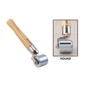 This hand roller for rolling vinyl at seams and other areas has a round edge solid steel roller and longer nine inch varnished wooden handle. The round edge on this roller allows it to work up close to vinyl flash coving, where a square edge roller can&#39;t go. The roller face has an ultra-smooth, zinc-plated surface finish to minimize scratching and indentations. Ball bearing construction produces a smooth rolling action that is designed to last. Net weight: 2 lbs.