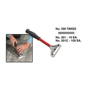 This top quality hand stripper with 12&quot; long handle has a zinc alloy head and blade clamp for extra durability. The blade clamp is fastened with three case hardened slotted head screws. The oversized vinyl grip has a rounded knob on top to fit comfortably in the palm. Comes with one No. 351 .020&quot; thick floor stripper blade which works well for fine floor prep work such as adhesive removal.