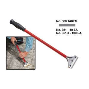 This top quality hand stripper has a longer 20&quot; handle for two handed operation and additional reach. The scraper head and blade clamp is made from a zinc alloy for extra durability. The blade clamp is fastened with three case hardened slotted head screws. The oversized vinyl grip has a rounded knob on top to fit comfortably in the palm. Comes with one No. 351 .020&quot; thick floor stripper blade which works well for fine floor prep. work such as removal of adhesive residue