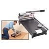 The No. 673 13&quot; Wood Cutter cuts plank floor materials up to 3/4&quot; thick, including a variety of solid hardwood, engineered wood, laminate, and LVT planks. The cutter includes wheels allowing it to be easily moved from a kneeling position. The movable fence positions planks for straight or 45 degrees diagonal cuts at different areas beneath the 13&quot; blade for extra blade life. Also includes a cut guide that fastens on the fence for repeat cuts, and a ruler for making cuts of a certain length. Maximum material hardness to be cut: 1290 Janka (see instructions for further details).