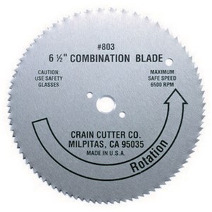 This is an economical steel-toothed blade for use on the discontinued Crain Model Nos. 800 and 810 Super Saws. It has 100 steel teeth. The arbor hole is precision countersunk for flush mounting the blade screw, and the body has two drive holes to accept the two nubs on the blade driver for these model saws. For cutting wood or dry wall only. Do not use on any metal, ceramic tile, concrete or stone. Net weight: 10 oz.