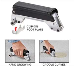 The groover&#39;s precision guide wheels track in the seam to cut a groove for heat welding. Groove starting at the middle of the seam with the front blade, then up close to the wall with the rear blade. Groove curves and circles using a clip-on foot plate that allows the back end to slide. Blade depth is adjustable. Cuttings flow out under the handle, which pivots open for cleaning. All adjustments are made with a 1/8&quot; hex key (included) that stores on the tool. Takes standard blades and comes with two No. 974 4mm blades. Comes with protective bag.