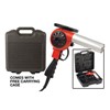 This flameless electric heat gun can deliver hot air up to 1000 degrees F for softening, forming, and more easily cutting sheet vinyl, VCT tile, and like materials. The adjustable intake cover controls output temperature between approximately 750 degrees F - 1000 degrees F. The high speed fan puts out 27 cubic feet per minute of hot air. The three way switch switches the gun between off, cold, or hot, with cold being used for properly cooling the element to extend its useful life. The replaceable mica element and brushes of this heat gun are some of the longest lasting available. Elements are easily replaceable without tools (replacement element: Part No. 1995-450). Comes with adjustable stand and protective carrying case. Operates on 120 Volts, 1800 Watts, 15 Amps.