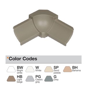 Schluter-DILEX-PHK features a single trapezoid-perforated anchoring leg, which is secured in the mortar bond coat and a cove section that forms the visible surface. The profile&#39;s 3/8&quot; (10 mm) radius makes DILEX-PHK an attractive option for countertop/backsplash transitions, as it prevents the accumulation of dirt and makes cleaning simple. The profile separates tile fields that meet at inside corners where limited movement is expected. DILEX-PHK prevents surface water penetration and meets the maintenance and hygienic requirements of commercial kitchens, bathrooms, and food-processing plants, or any tiled environment where a sanitary cove base is desired. DILEX-PHK is made of rigid PVC with a pre-colored, rigid PVC cove section.