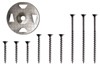 Schluter-KERDI-BOARD-ZT are galvanized steel washers used to fasten KERDI-BOARD to metal or wood stud framing. They feature tabs that penetrate the surface of the KERDI-BOARD and temporarily hold the washers in place to enable quick installation of the corresponding screws. KERDI-BOARD-ZS are coarse thread screws used to fasten KERDI-BOARD to wood stud framing with the corresponding washers.
