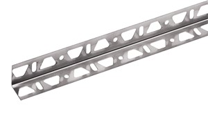 The Schluter-KERDI-BOARD-ZW is a stainless steel angle profile with two perforated anchoring legs used to fasten and stabilize structures made of KERDI-BOARD. The profile is ideal for non-load-bearing partition walls and is anchored into the substrate using screws or thin-set mortar. Features two trapezoid perforated anchoring legs.
