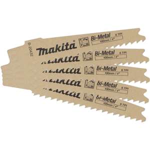 The Makita Reciprocating saw blade is designed to work with compact reciprocating saws like the Makita RJ01W. The blade features a bi-metal design for improved performance and added durability. Each is blade is manufactured from high quality steel for long life.