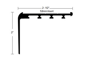 Safety stair nosing for use with carpeted stairs. Tredsafe anti-slip inserts availabe. Anodized finish for durability. Pre-drilled and counter-sunk holes for4 screws 82 degrees.