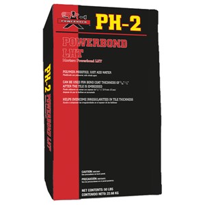 Powerhold PH-2 Powerbond LHT Mortar is a one-component, Portland cement based tile mortar designed to set large format ceramic and stone tile firmly in place, without lippage or shrinkage, for interior and exterior floor applications where the embedded thickness is between 3/32&quot;-1/2&quot; (2.4 mm-12 mm). PH-2 Powerbond LHT Mortar may be used for the installation of procelain tile, ceramic tile, quarry tile, non-moisture sensitive natural stone*, cement tile, pavers and high bottom lugged tile. * All natural stone should be tested to be sure discoloration does not occur.