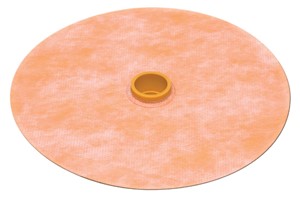 Schluter-KERDI-SEAL-PS and Schluter-KERDI-SEAL-MV are prefabricated waterproofing seals with over-molded rubber gaskets designed for protrusions through KERDI, DITRA, or DITRA-XL membranes and protect moisture-sensitive backing panels at the mixing valve. Preformed seals made of KERDI. Ensures a fully water-tight seal preventing leaks and mold growth. 4-mil thickness minimizes build-up. Protects exposed edges of moisture-sensitive backing panels. Seals tightly to pipe penetrations.