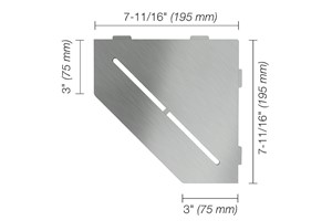 Schluter SHELF-E is a corner shelf designed for tiled walls. The shelf is made of either brushed stainless steel, or color-coated aluminum in a choice of 6 TRENDLINE colors. SHELF-E features 3/32&quot; (2 mm) -thick anchoring tabs which allow for easy installation either in tandem with tile or as a retrofit application. Matching KERDI-DRAIN and KERDI-LINE grates are also available.