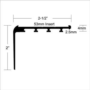Safety stair nosing for use with carpeted stairs. Tredsafe anti-slip inserts availabe. Anodized finish for durability. Pre-drilled and counter-sunk holes for4 screws 82 degrees.
