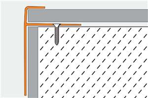 Schluter-VINPRO-STEP-R is a finishing and edging profile for resilient covering (e.g., LVT) installations on stairs. The top of the profile features a capping flange with a rounded leading edge, while the elongated vertical section provides increased visibility.