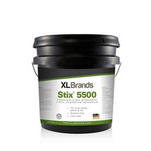 Stix 5500 is a premium high-strength adhesive for installing sheet vinyl, vinyl tiles and dimensionally stable vinyl plank over porous and non-porous substrates. Stix 5500 is a solvent-free, water-based acrylic adhesive suggested for use in occupied buildings, as it is low in odor, and contains “zero” (calculated) VOC. Stix 5500 is Carpet &amp; Rug Institute (CRI) Green Label Plus approved.